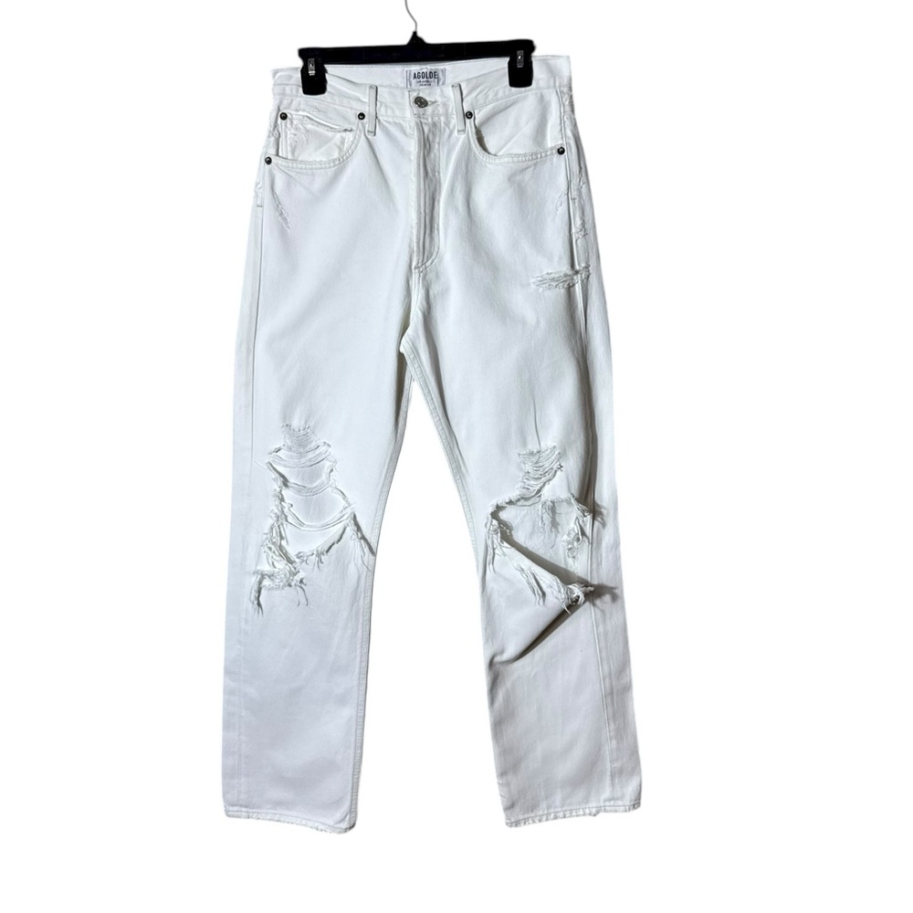 Agolde Womens 90s Jean 27 Baggy Wide Leg Indie Grunge White Festival Distressed